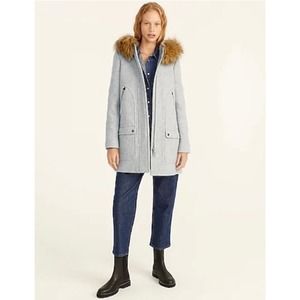 J. Crew Chateau Parka Italian Stadium Cloth Wool Gray Hooded Jacket Size 2 TALL